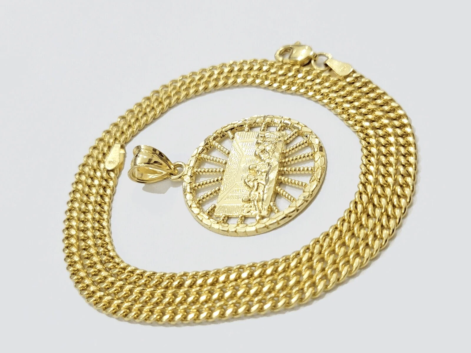 Real 10k Yellow Gold chain Charm Last supper Pendant set Miami Cuban 4mm 22 Inch - Image 12