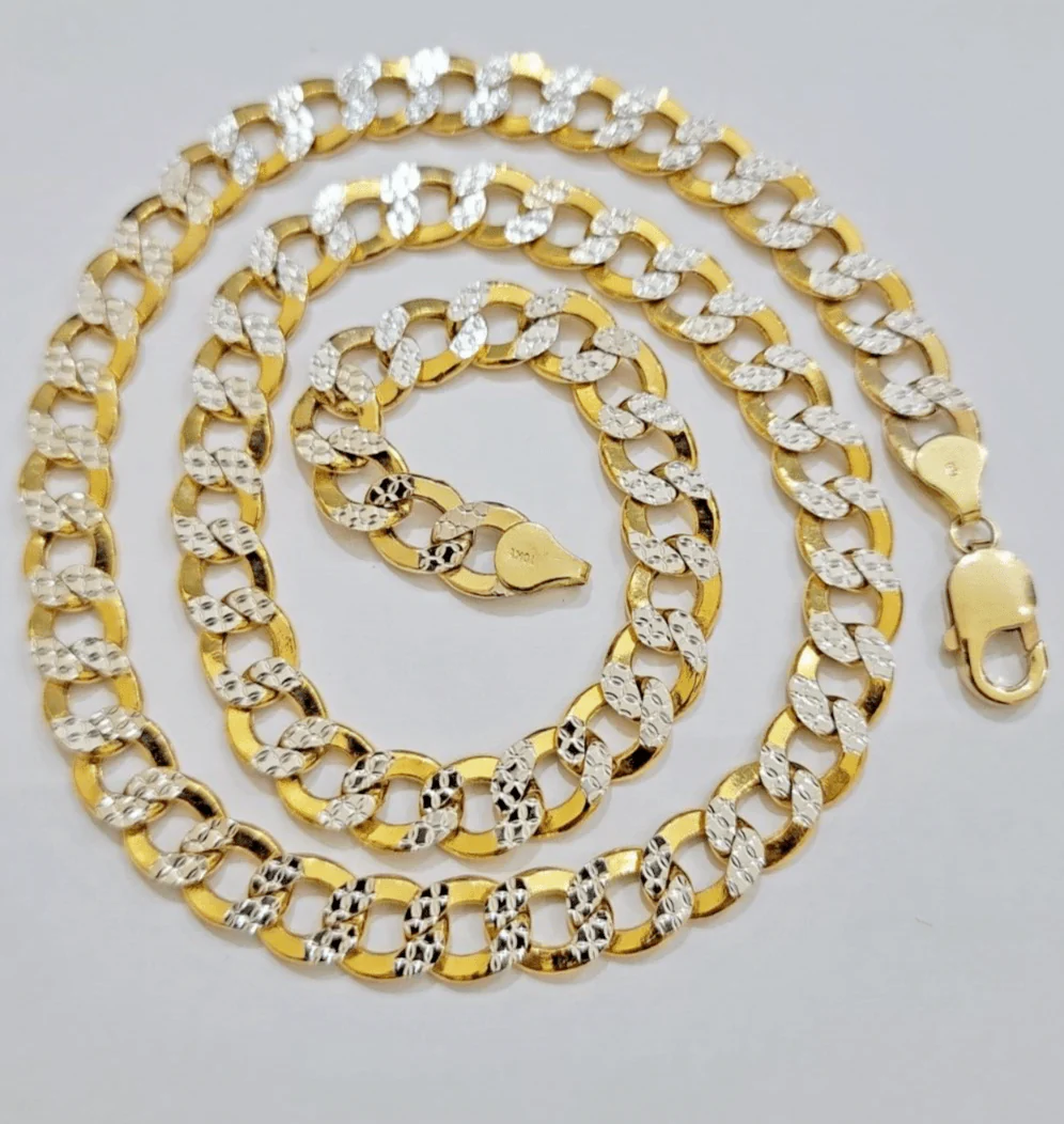 Real 10k Yellow Gold Chain Curb Link Necklace 8mm 20 Inch Diamond Cut Two-tone - Image 2