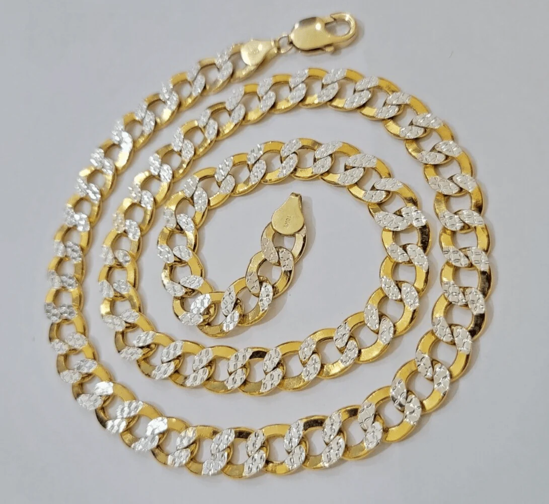 Real 10k Yellow Gold Chain Curb Link Necklace 8mm 20 Inch Diamond Cut Two-tone - Image 5
