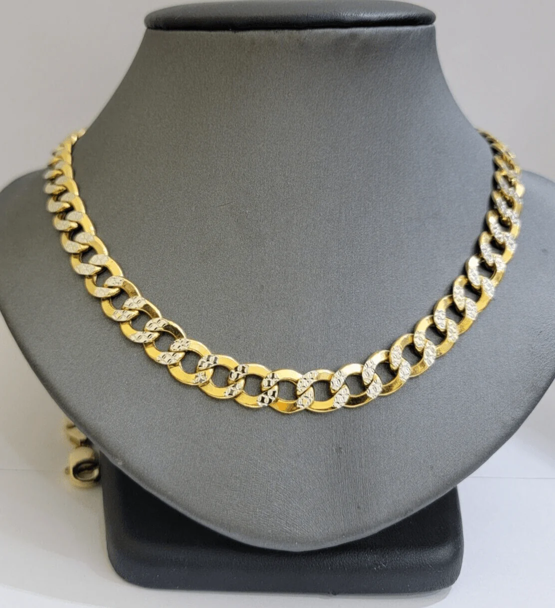 Real 10k Yellow Gold Chain Curb Link Necklace 8mm 20 Inch Diamond Cut Two-tone - Image 9