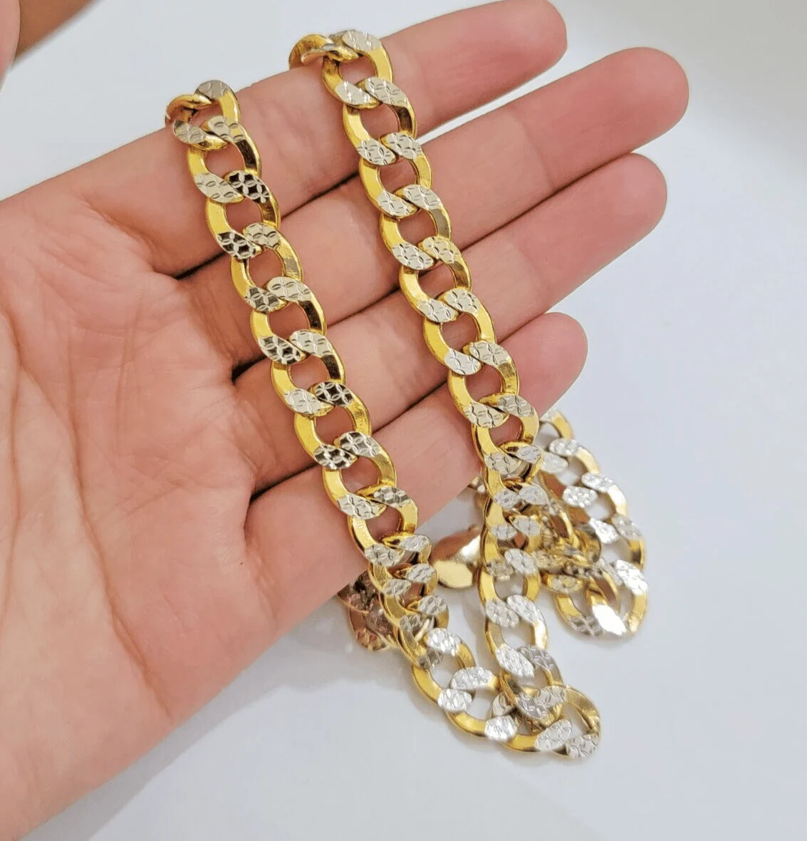 Real 10k Yellow Gold Chain Curb Link Necklace 10mm 22 Inch Diamond Cut Two-tone - Image 5