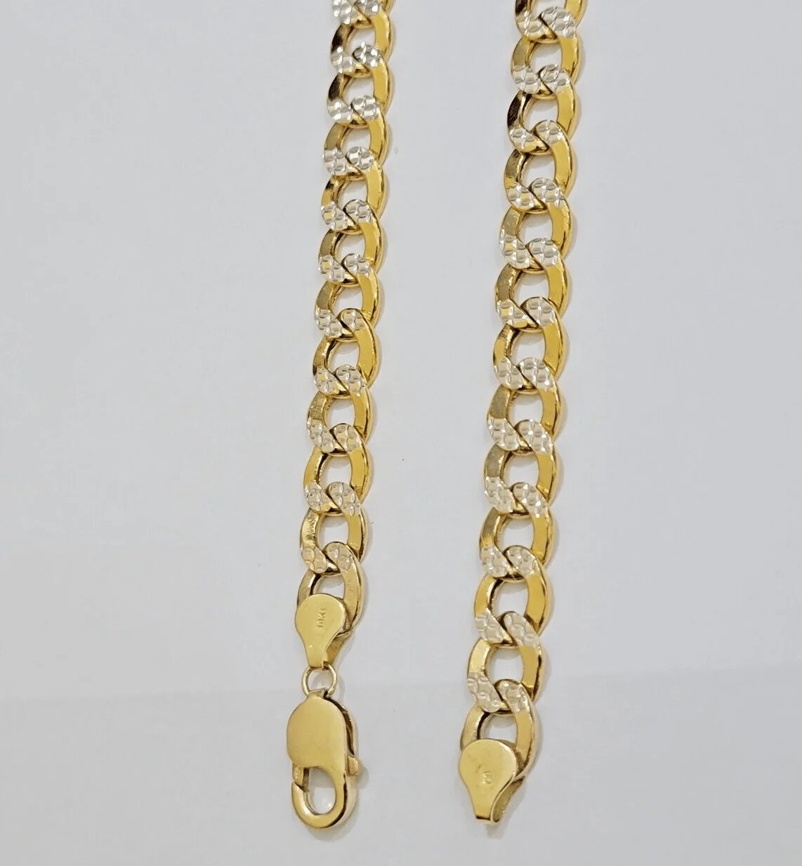Real 10k Yellow Gold Chain Curb Link Necklace 10mm 24 Inch Diamond Cut Two-tone - Image 4