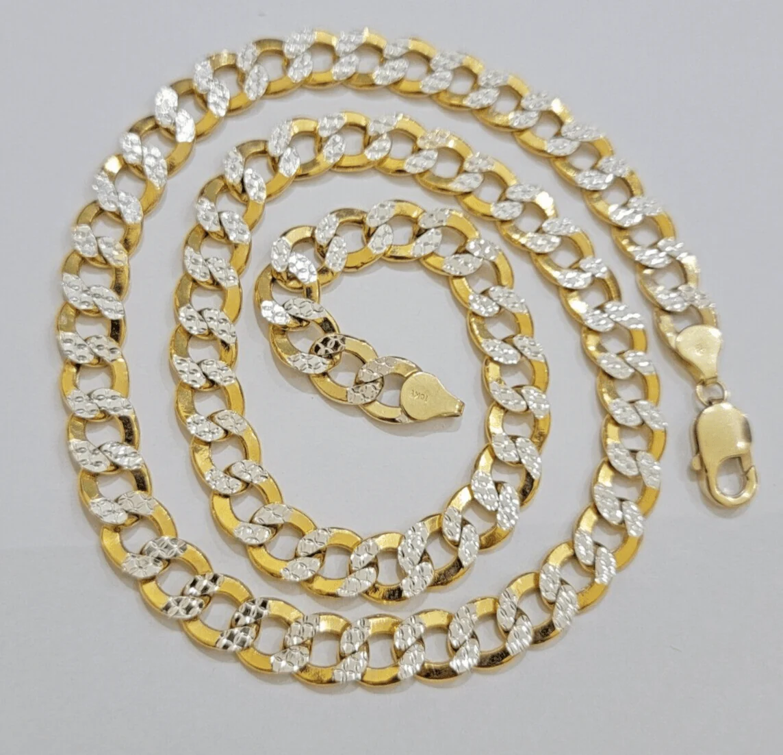Real 10k Yellow Gold Chain Curb Link Necklace 10mm 24 Inch Diamond Cut Two-tone - Image 7