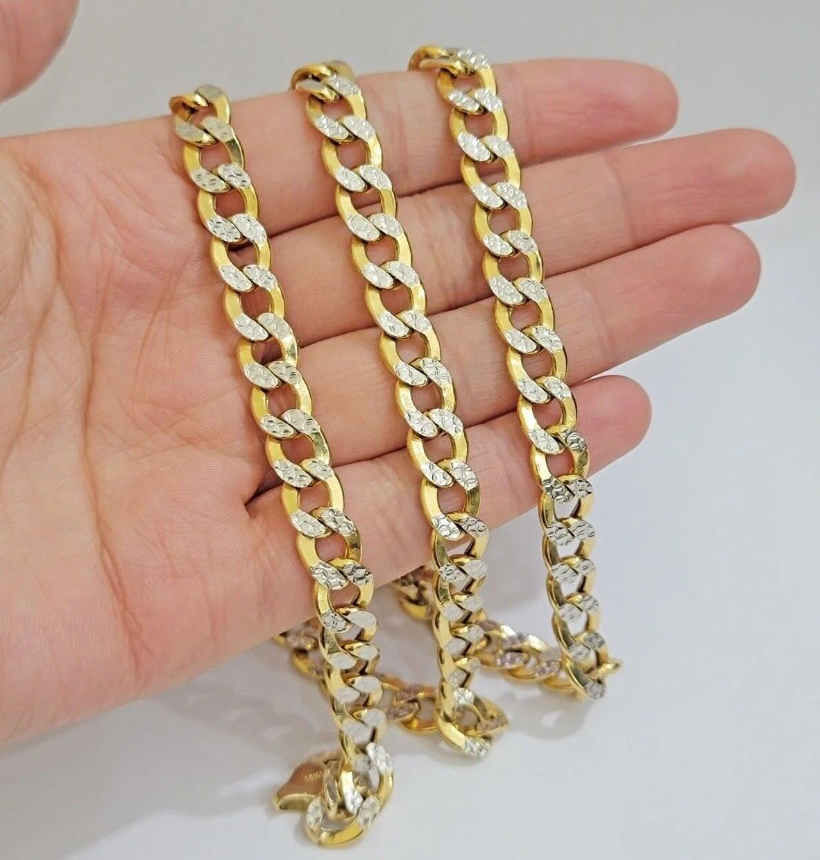 Real 10k Yellow Gold Chain Curb Link Necklace 8mm 18-30 Inch Diamond Cut Twotone - Image 4