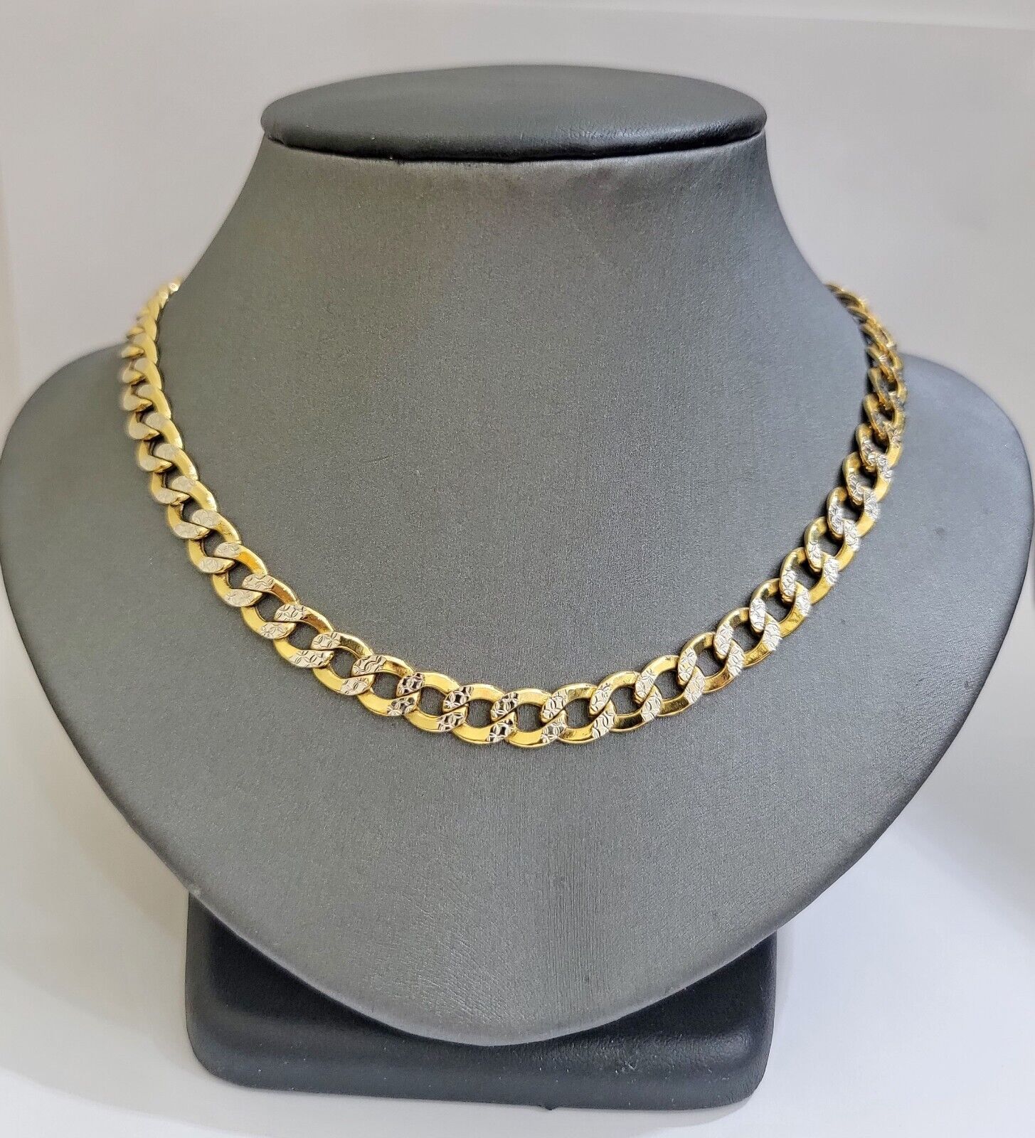 Real 10k Yellow Gold Chain Curb Link Necklace 8mm 18 Inch Diamond Cut Two-tone - Image 3