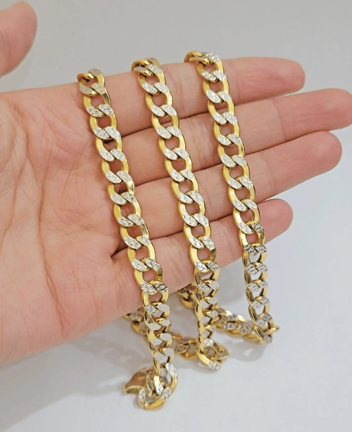 Real 10k Yellow Gold Chain Curb Link Necklace 8mm 18 Inch Diamond Cut Two-tone - Image 5