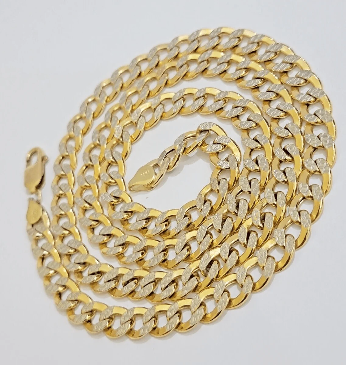 Real 10k Yellow Gold Chain Curb Link Necklace 8mm 18 Inch Diamond Cut Two-tone - Image 7