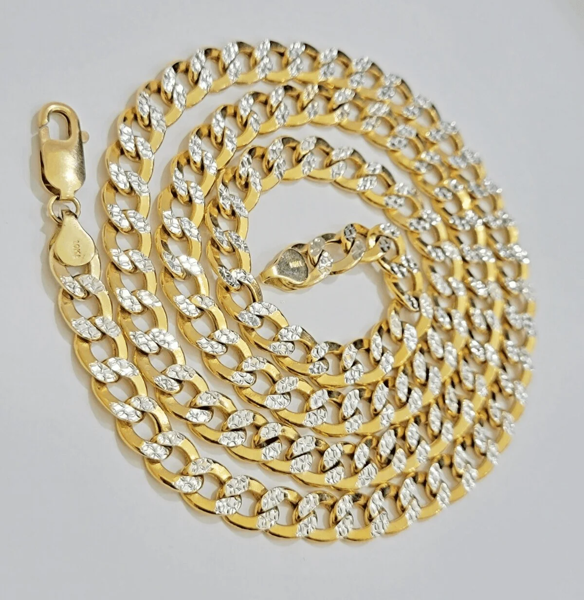 Real 10k Yellow Gold Chain Curb Link Necklace 8mm 20 Inch Diamond Cut Two-tone - Image 3