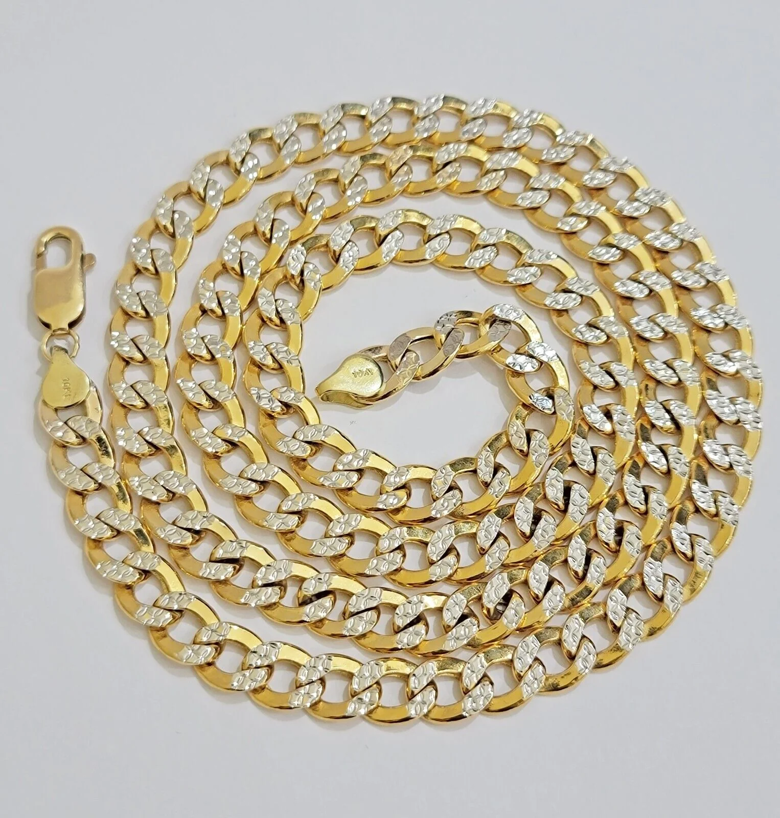 Real 10k Yellow Gold Chain Curb Link Necklace 8mm 22 Inch Diamond Cut Two-tone - Image 3