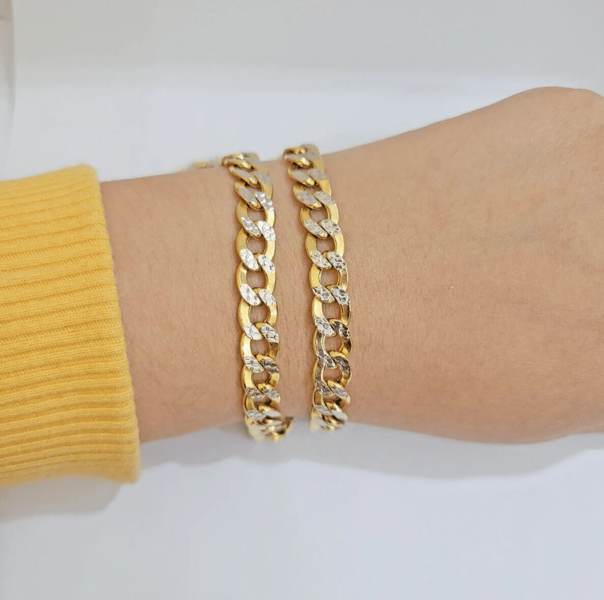 Real 10k Yellow Gold Chain Curb Link Necklace 8mm 22 Inch Diamond Cut Two-tone - Image 5