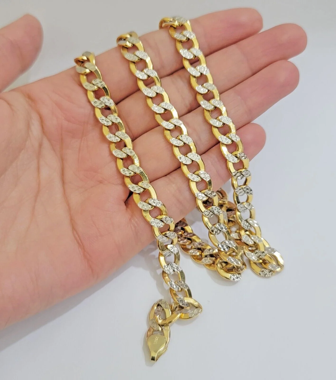 Real 10k Yellow Gold Chain Curb Link Necklace 8mm 26 Inch Diamond Cut Two-tone - Image 4
