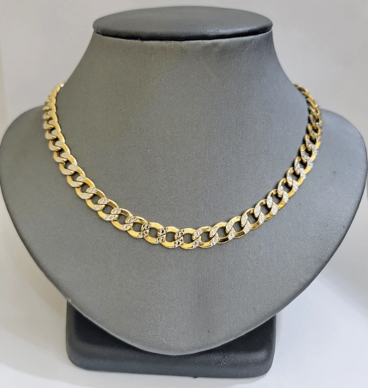 Real 10k Yellow Gold Chain Curb Link Necklace 8mm 28 Inch Diamond Cut Two-tone - Image 2