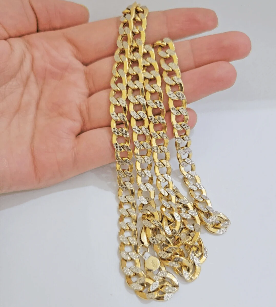Real 10k Yellow Gold Chain Curb Link Necklace 8mm 28 Inch Diamond Cut Two-tone - Image 7