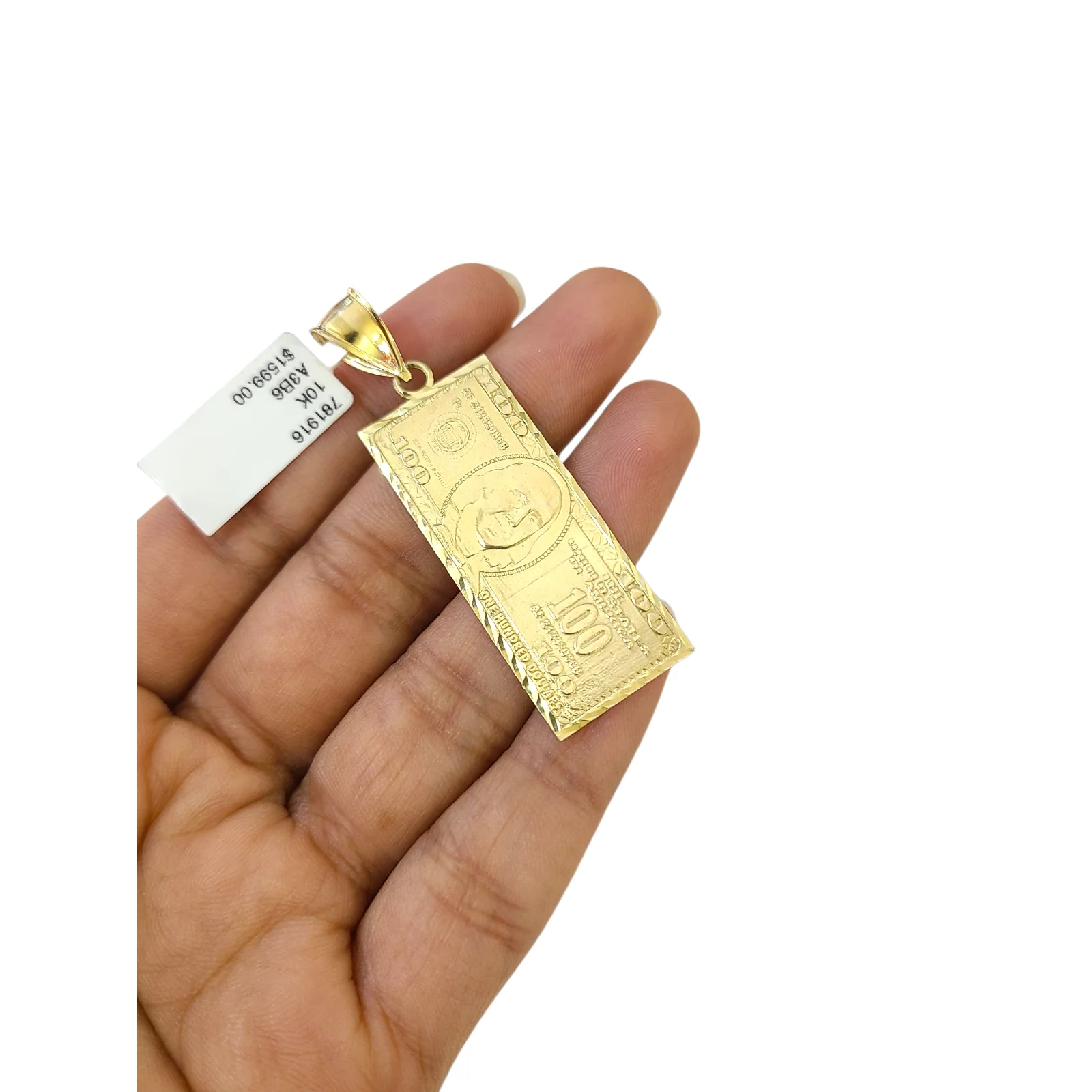 Real 10k Yellow Gold Charm Pendant 100 Dollar Money Diamond Cuts 10KT - Image 3