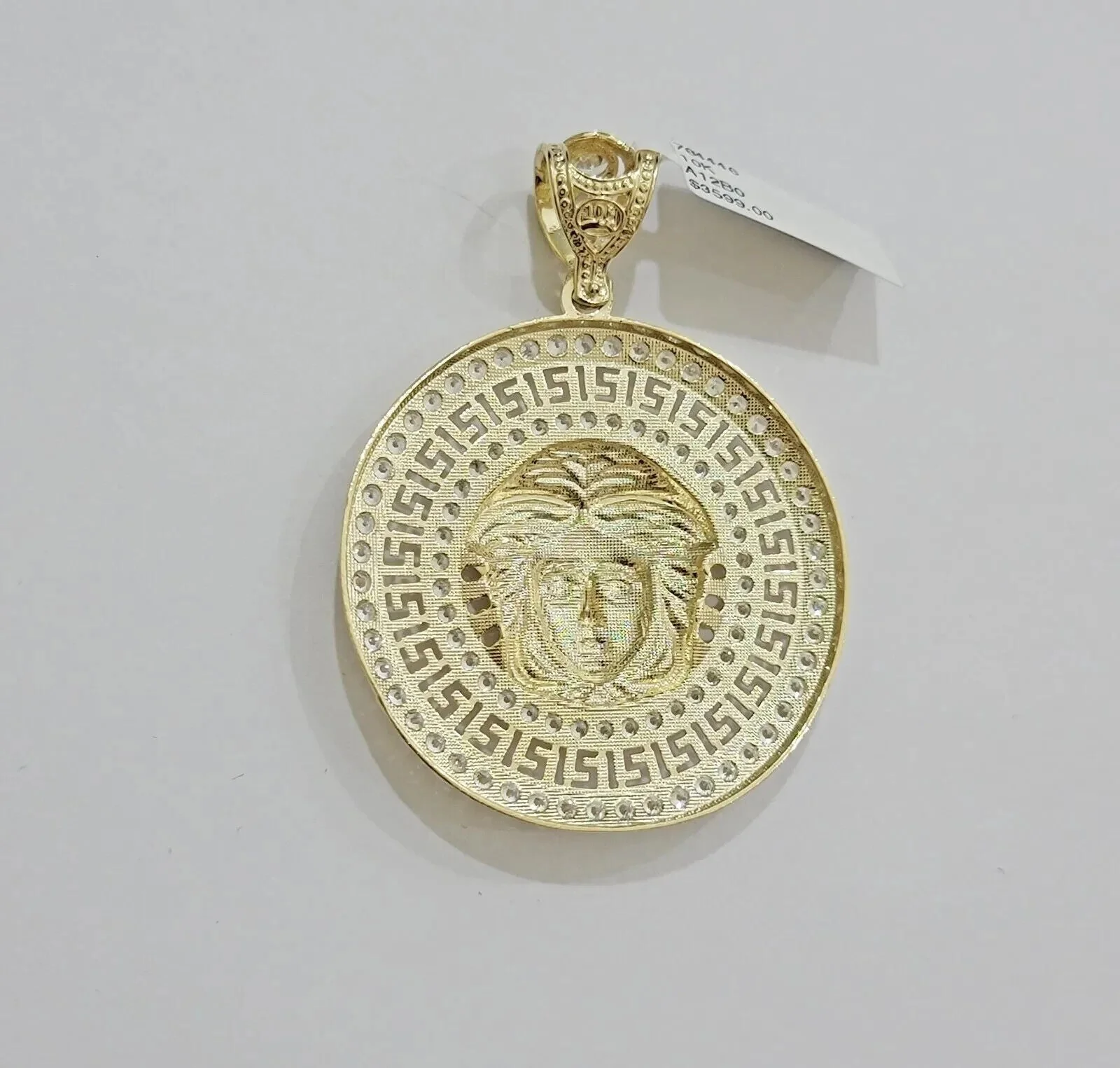 Real 10k Yellow Gold Charm Pendant Circular Round Head With Stones Unique Design - Image 8