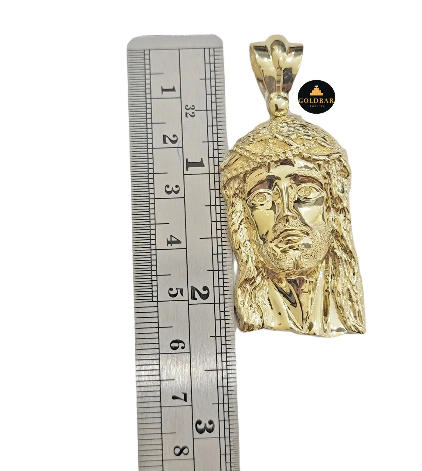 Real 10k Yellow Gold Charm Pendant Jesus Face Head 2.2" Inch For Chain, 10KT - Image 2