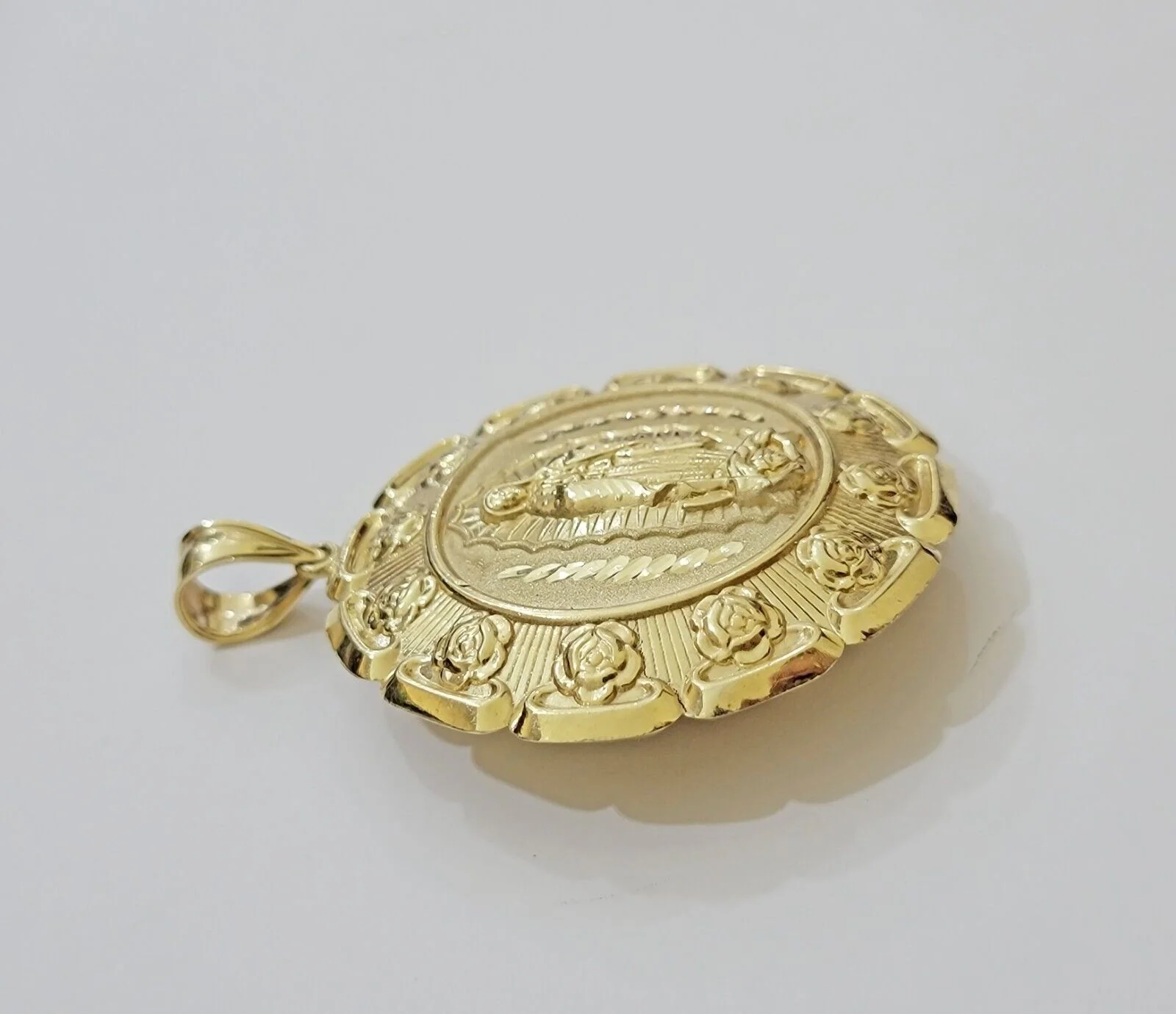 Real 10k Yellow Gold Charm Pendant Jesus Head Face & Virgin Mary 10KT For Men's - Image 5