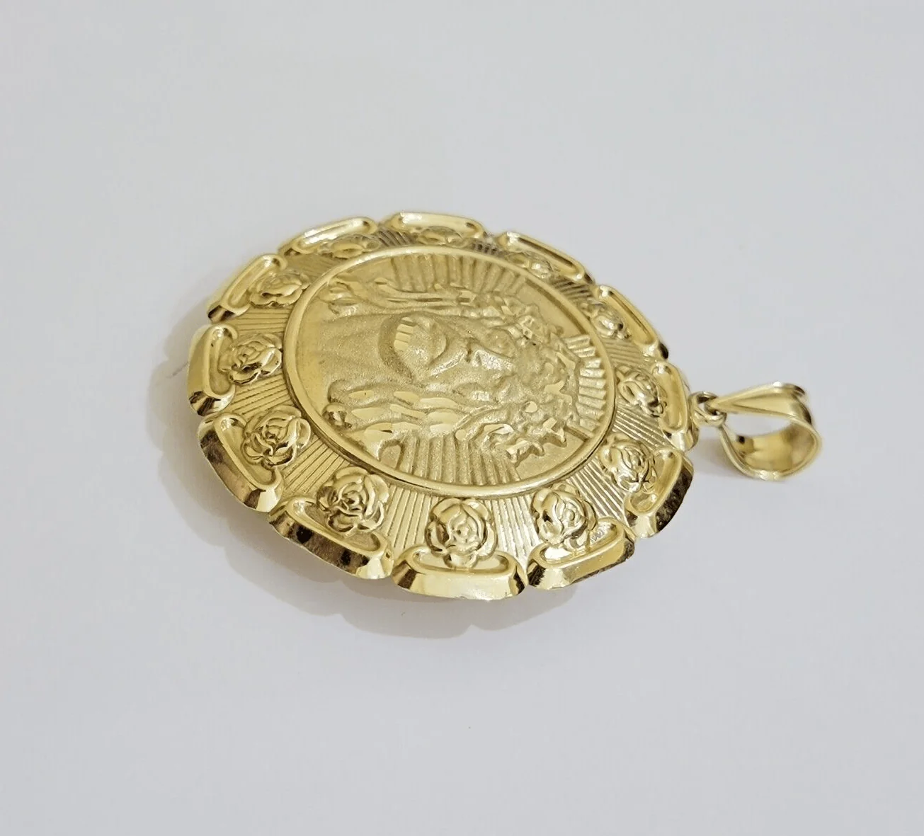 Real 10k Yellow Gold Charm Pendant Jesus Head Face & Virgin Mary 10KT For Men's - Image 7