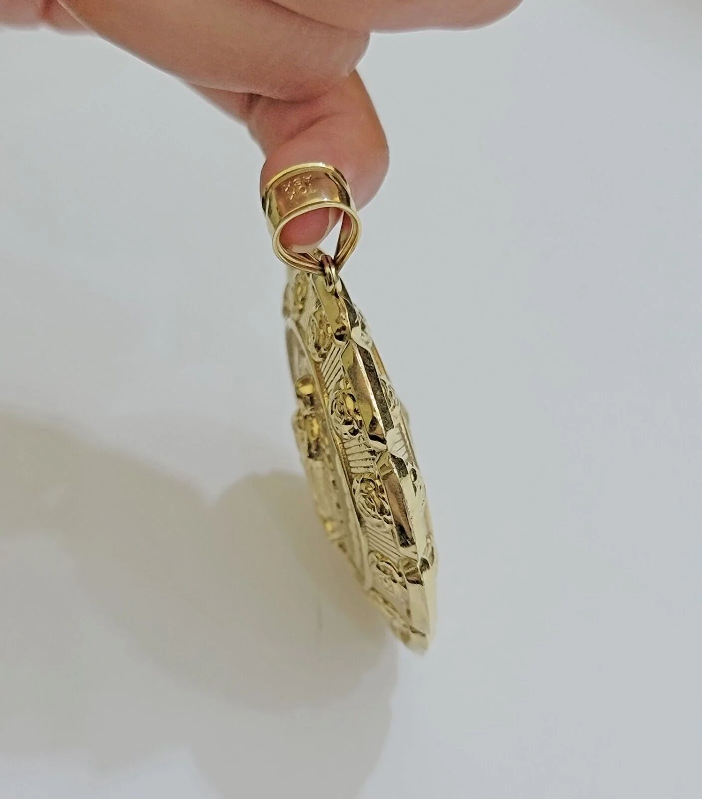 Real 10k Yellow Gold Charm Pendant Jesus Head Face & Virgin Mary 2 Inch 10KT Men - Image 3