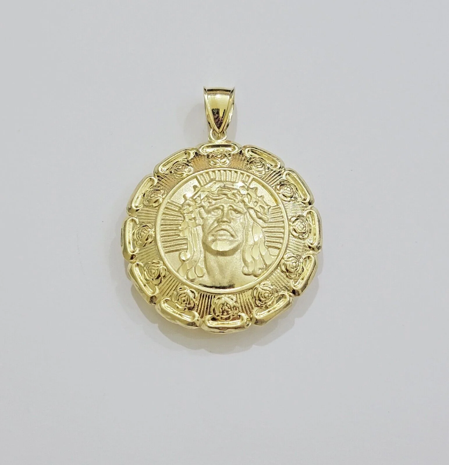 Real 10k Yellow Gold Charm Pendant Jesus Head Face & Virgin Mary 2 Inch 10KT Men - Image 8