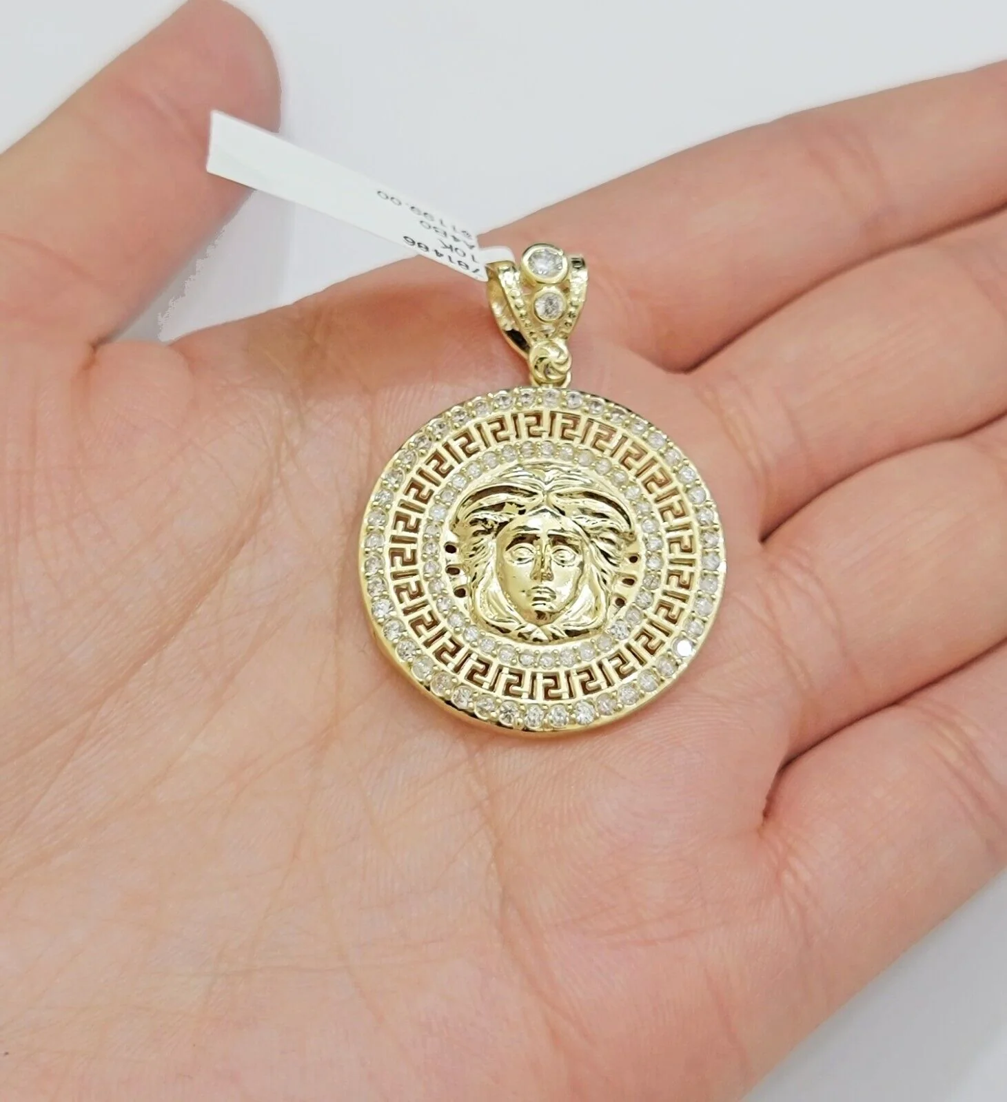 Real 10k Yellow Gold Charm Pendant Medusa Head 1.5" With Stones 10kt for Chain - Image 3