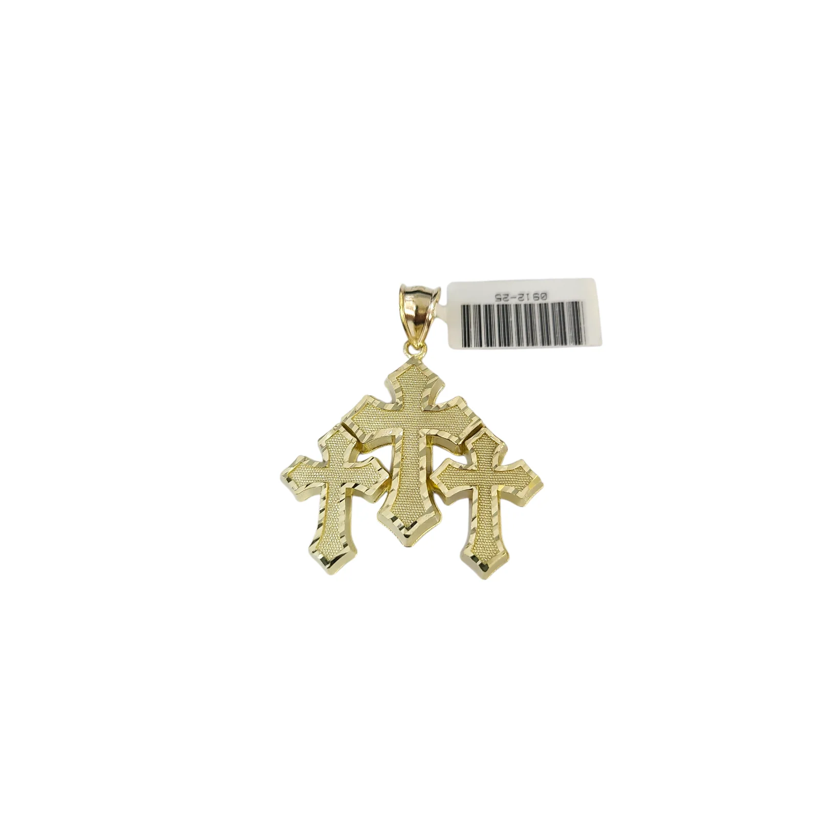 Real 10k Yellow Gold Charm Pendant Triple Cross 10KT