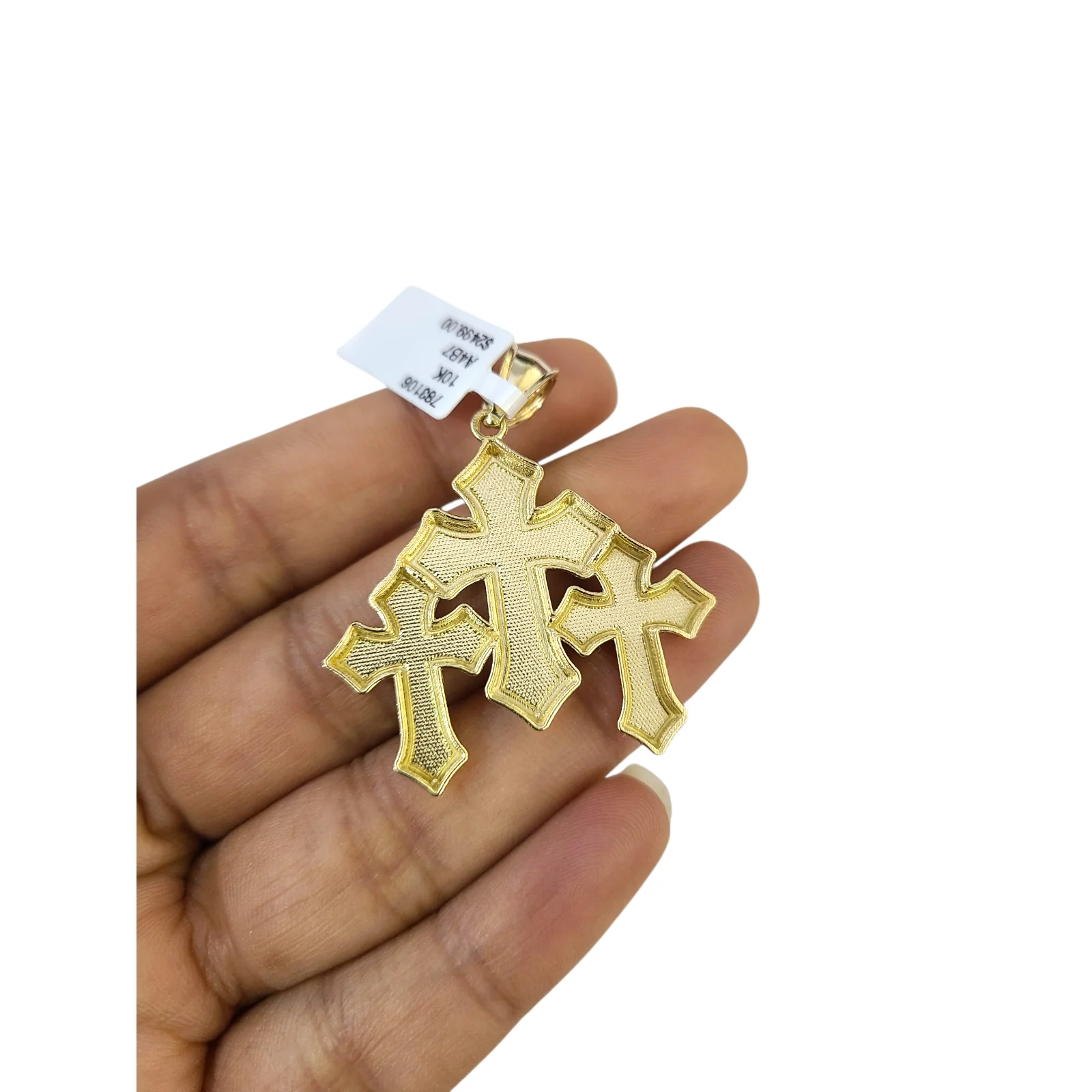 Real 10k Yellow Gold Charm Pendant Triple Cross 10KT - Image 5