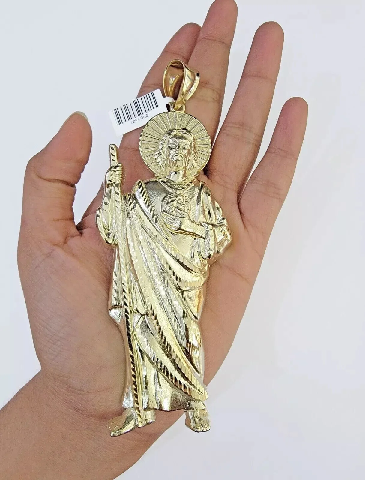 Real 10k Yellow Gold Charm Saint Juda Pendant Men's 5" Inch Jude the Apostle - Image 3