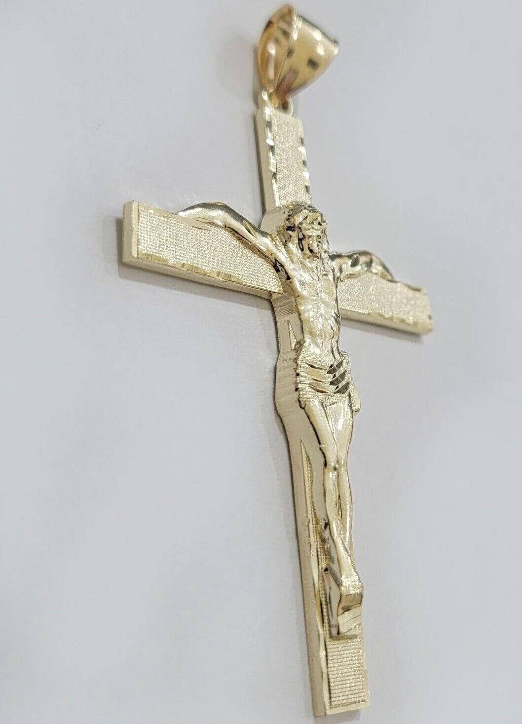 Real 10k Yellow Gold Cross Charm Pendant Jesus Crucifix 3.5" Inch 10KT For Chain - Image 2