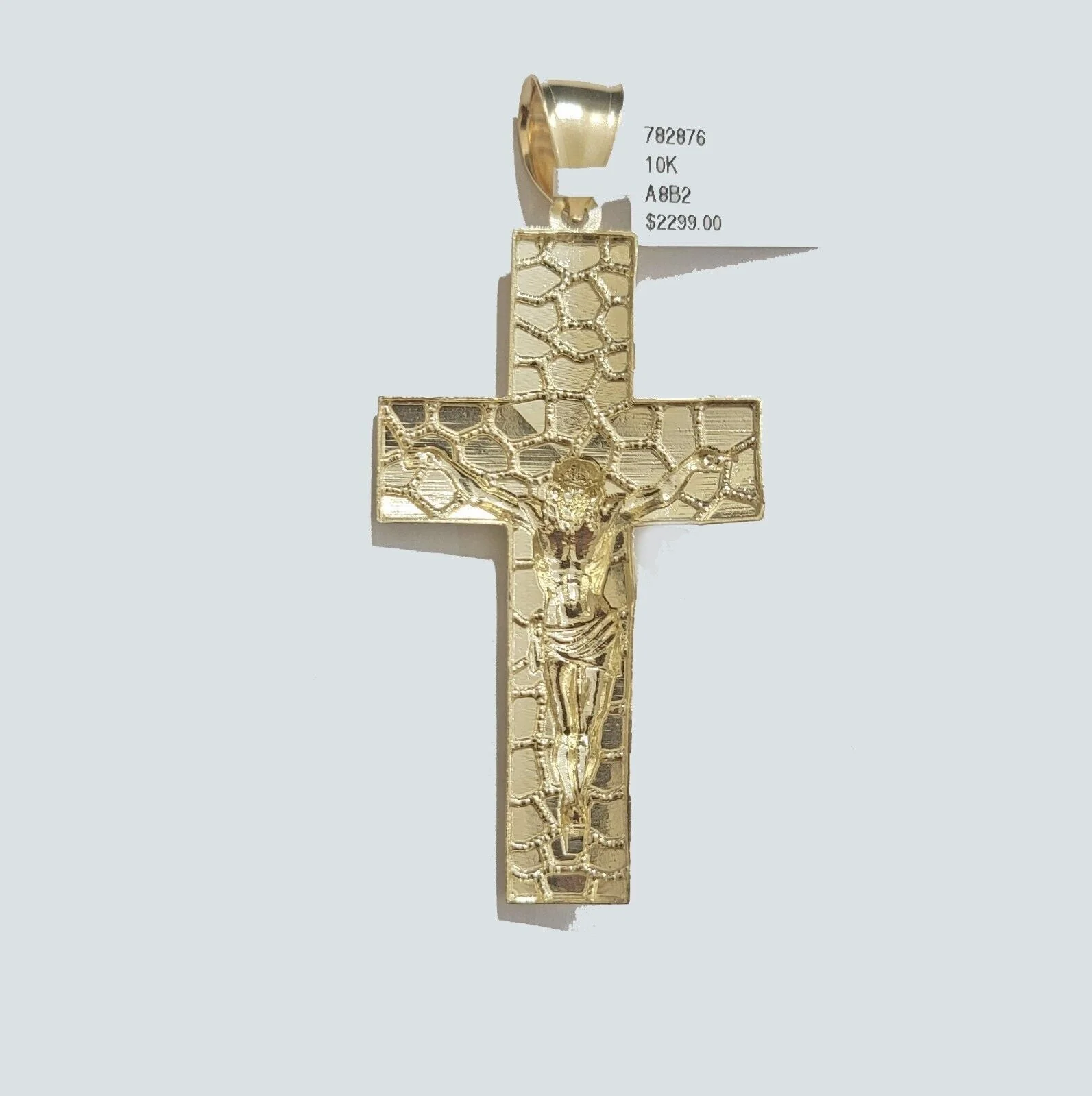 Real 10k Yellow Gold Cross Charm Pendant Nugget Jesus Crucifix 3" Inch 10KT Mens - Image 5