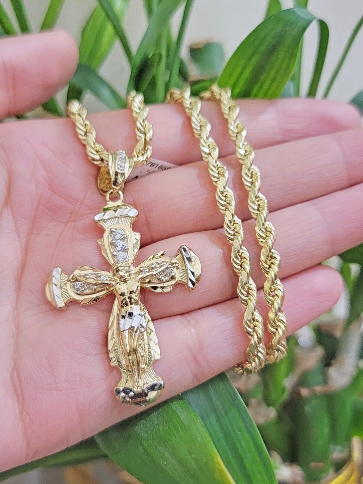 Real 10k Yellow Gold Cross Charm pendant Rope Chain Necklace 5mm 24" SET For Men - Image 3