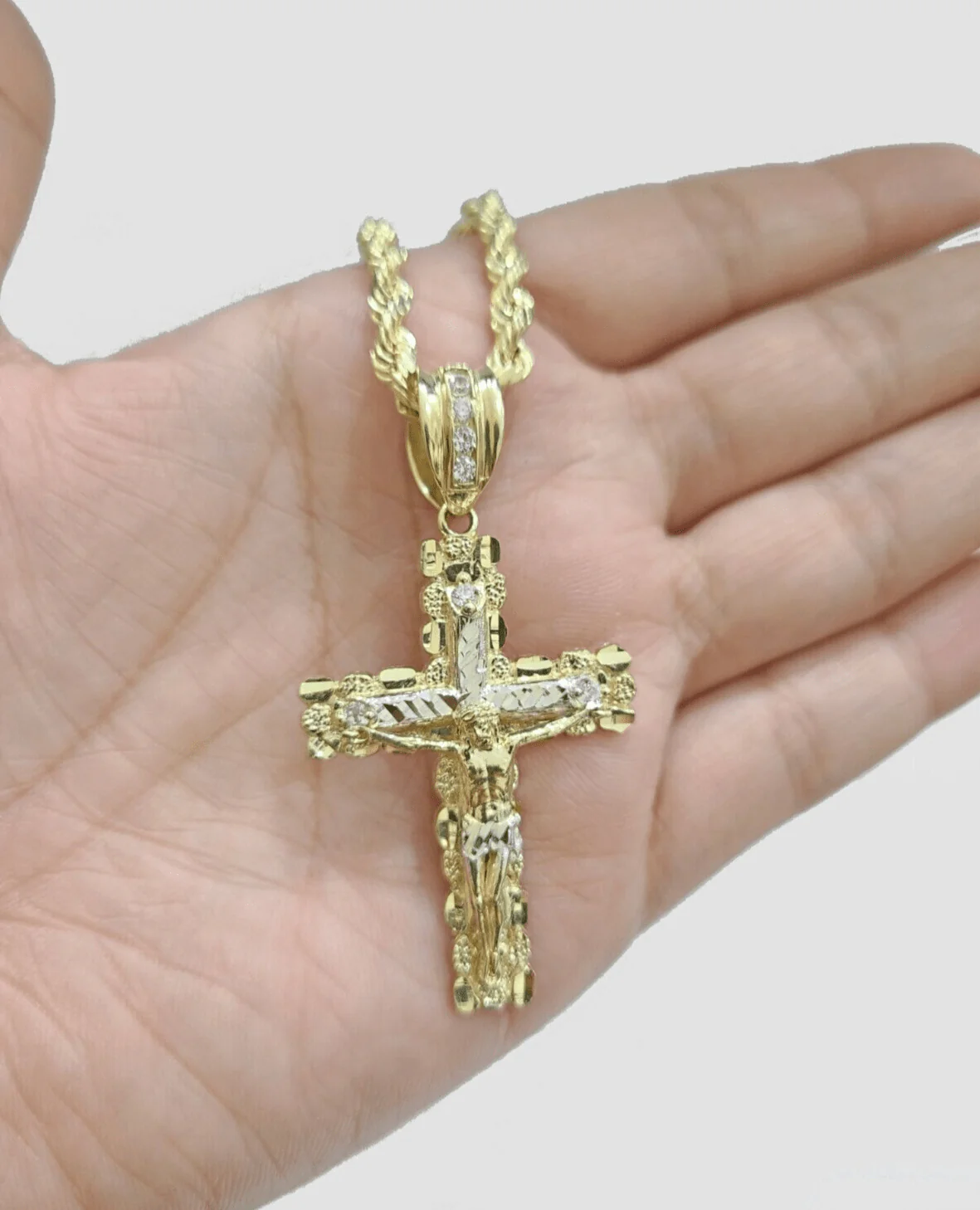 Real 10k Yellow Gold Cross Charm Rope Chain 4mm 18'' Necklace Pendant 10kt Jesus - Image 9