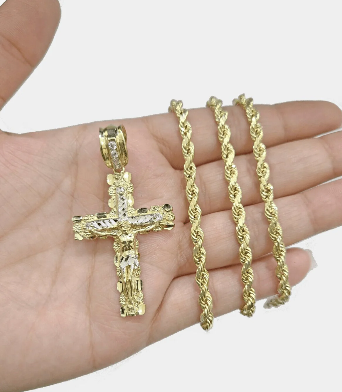 Real 10k Yellow Gold Cross Charm Rope Chain 4mm 18'' Necklace Pendant 10kt Jesus - Image 6