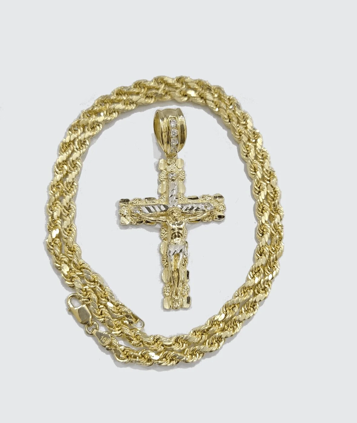 Real 10k Yellow Gold Cross Charm Rope Chain 4mm 26'' Necklace Pendant 10kt Jesus - Image 6