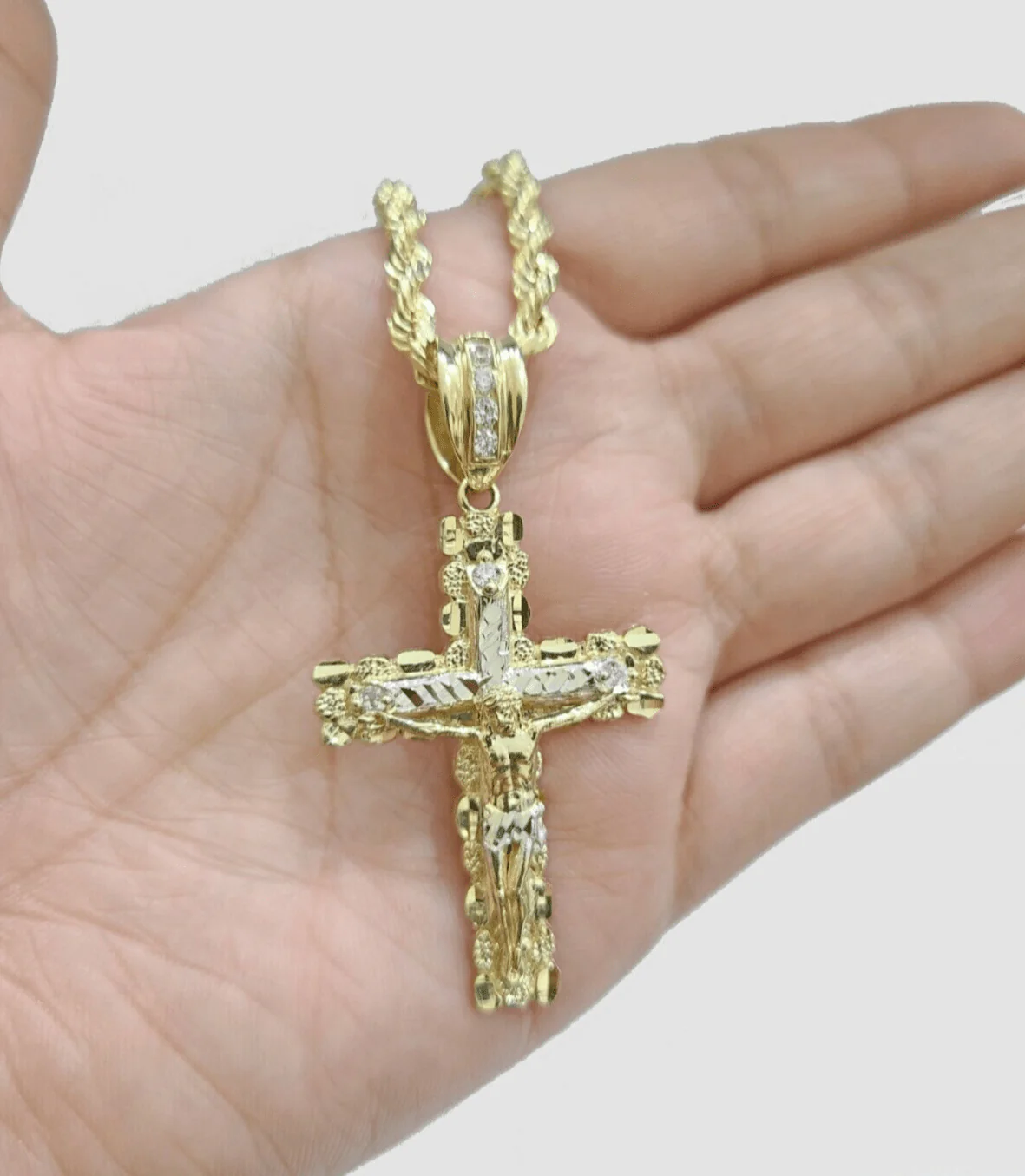 Real 10k Yellow Gold Cross Charm Rope Chain 4mm 30'' Necklace Pendant 10kt Jesus - Image 7