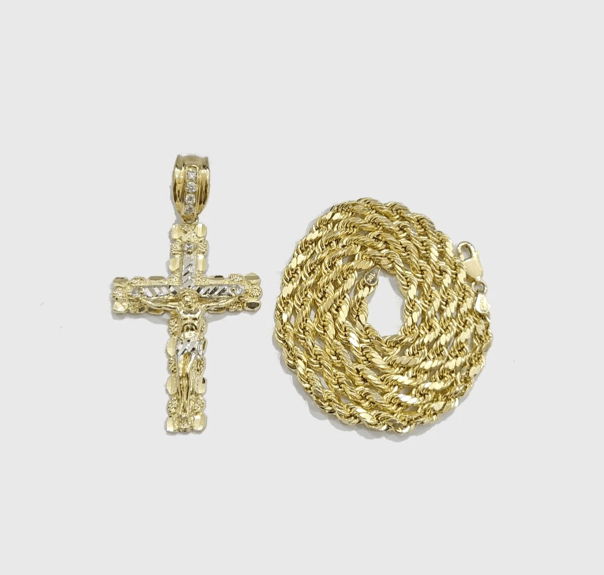 Real 10k Yellow Gold Cross Charm Rope Chain 4mm 30'' Necklace Pendant 10kt Jesus - Image 9