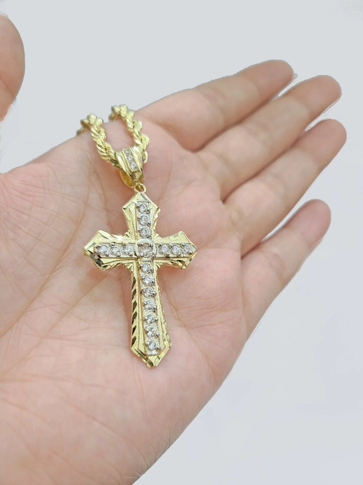 Real 10k Yellow Gold Cross Charm Rope Chain Necklace 4mm 24'' Pendant 10kt Jesus - Image 11