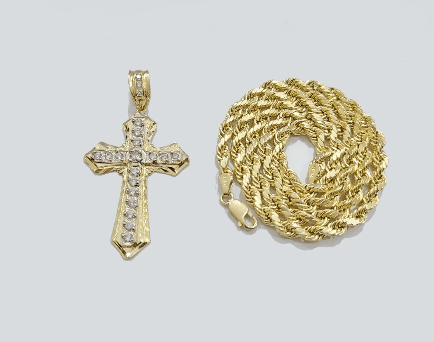 Real 10k Yellow Gold Cross Charm Rope Chain Necklace 4mm 26'' Pendant 10kt Jesus - Image 5