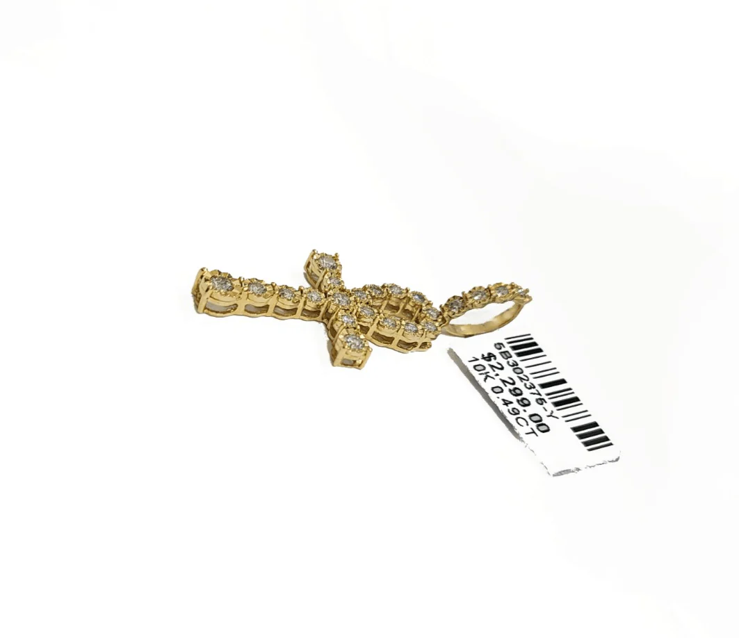 Real 10k Yellow Gold Cross Diamond Charm 0.49CT Pendant 1.5'' inch Genuine 10kt - Image 2