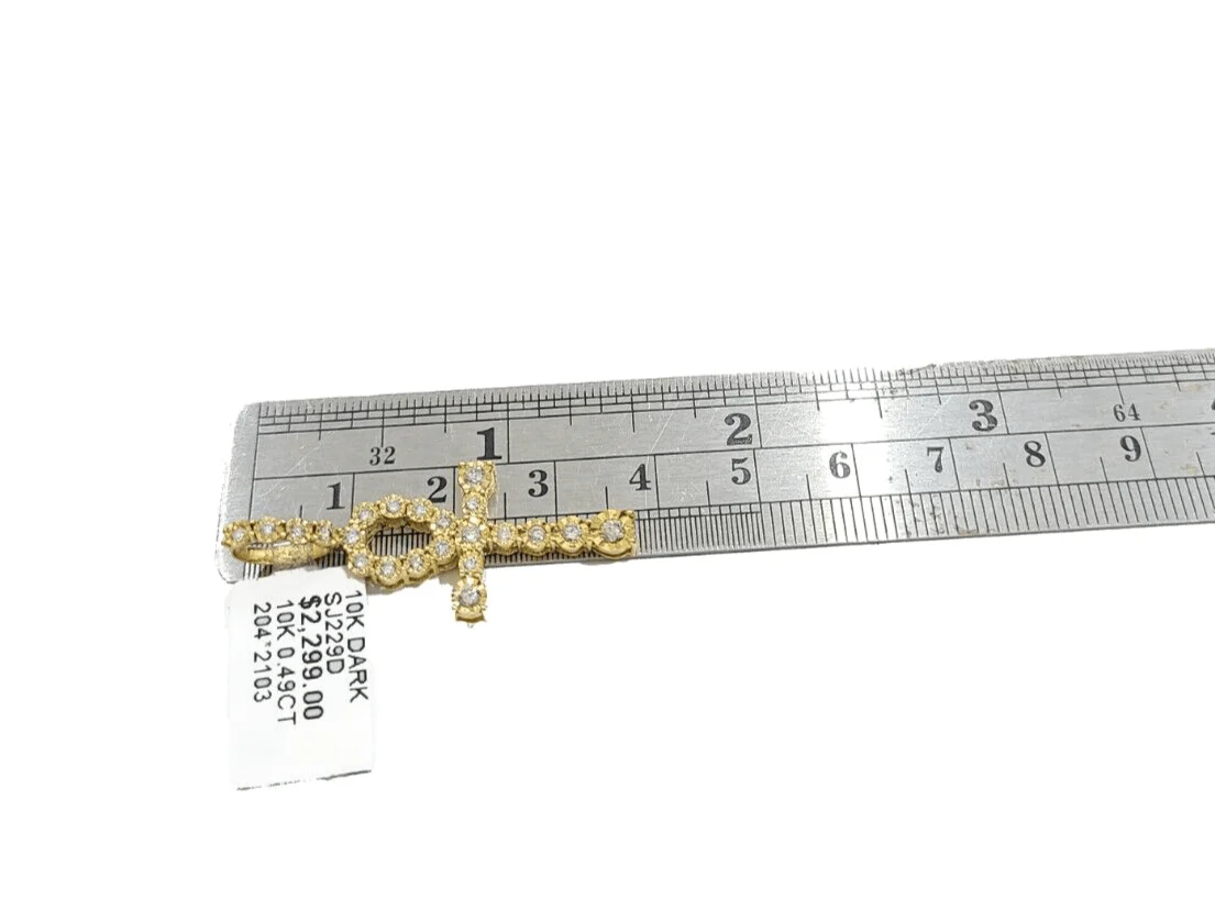 Real 10k Yellow Gold Cross Diamond Charm 0.49CT Pendant 1.5'' inch Genuine 10kt - Image 4