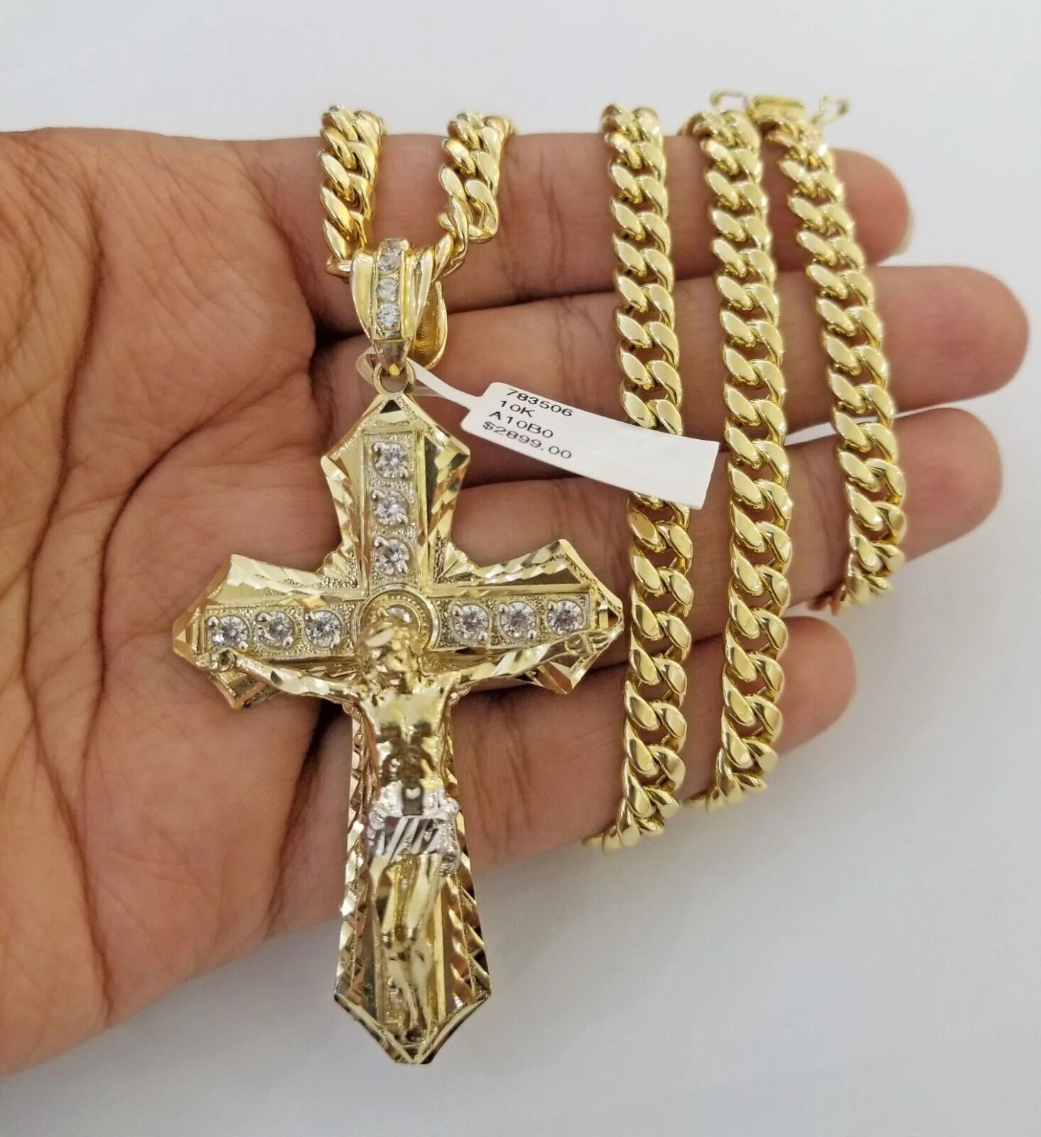 Real 10k Yellow Gold Cross Miami Cuban Link Chain Jesus Charm Pendant 6mm 24" - Image 4