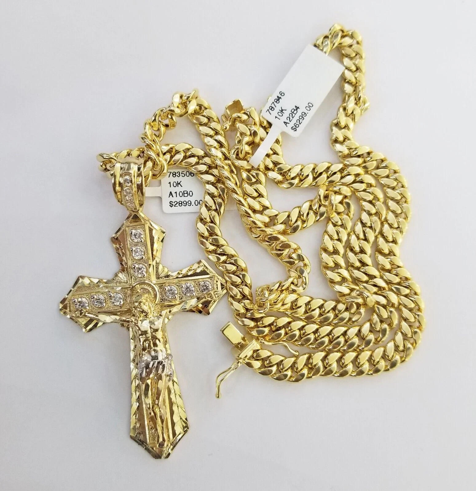 Real 10k Yellow Gold Cross Miami Cuban Link Chain Jesus Charm Pendant 6mm 24" - Image 5
