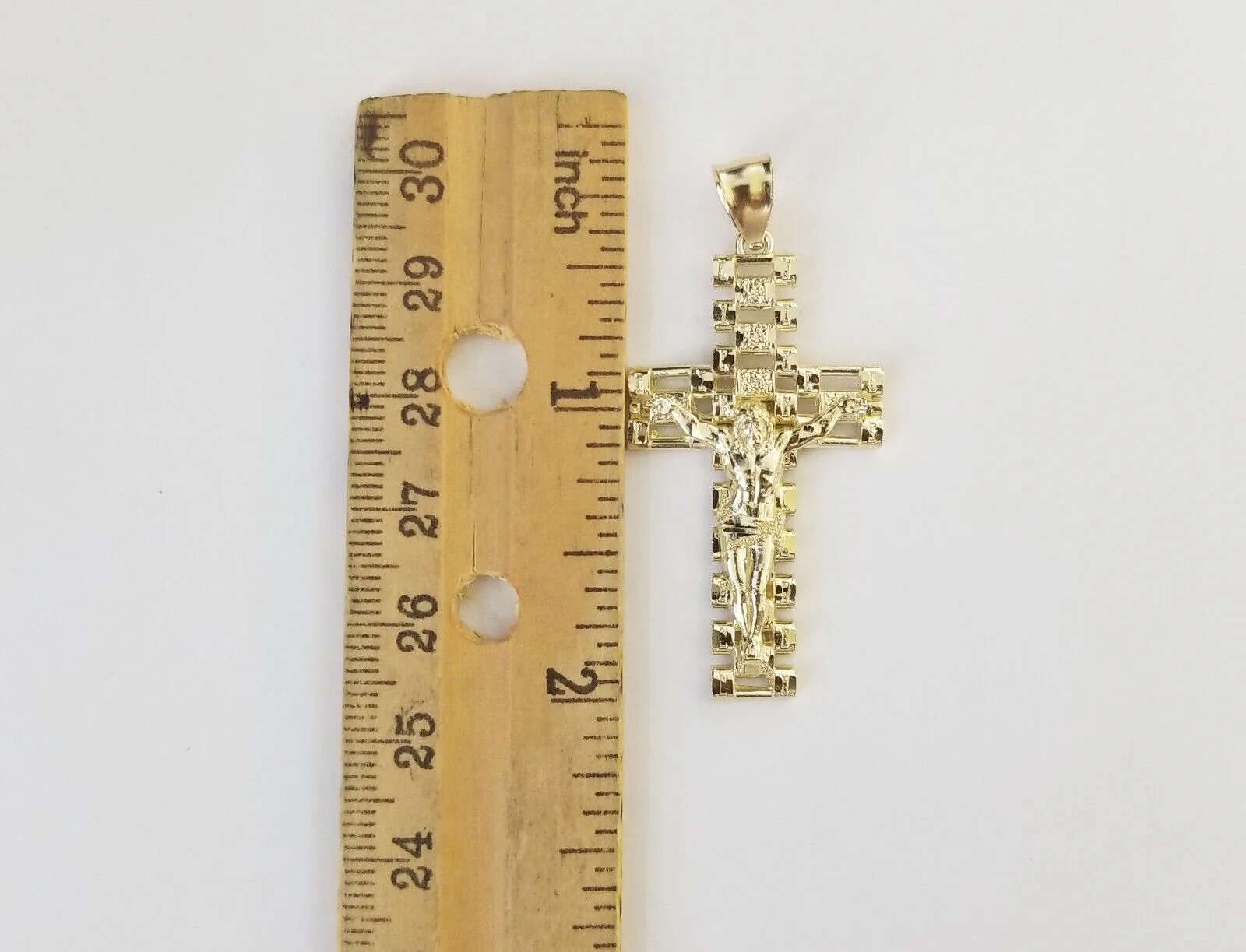 Real 10k Yellow Gold Cross Pendant Charm Jesus Crucifix Men 10kt - Image 2