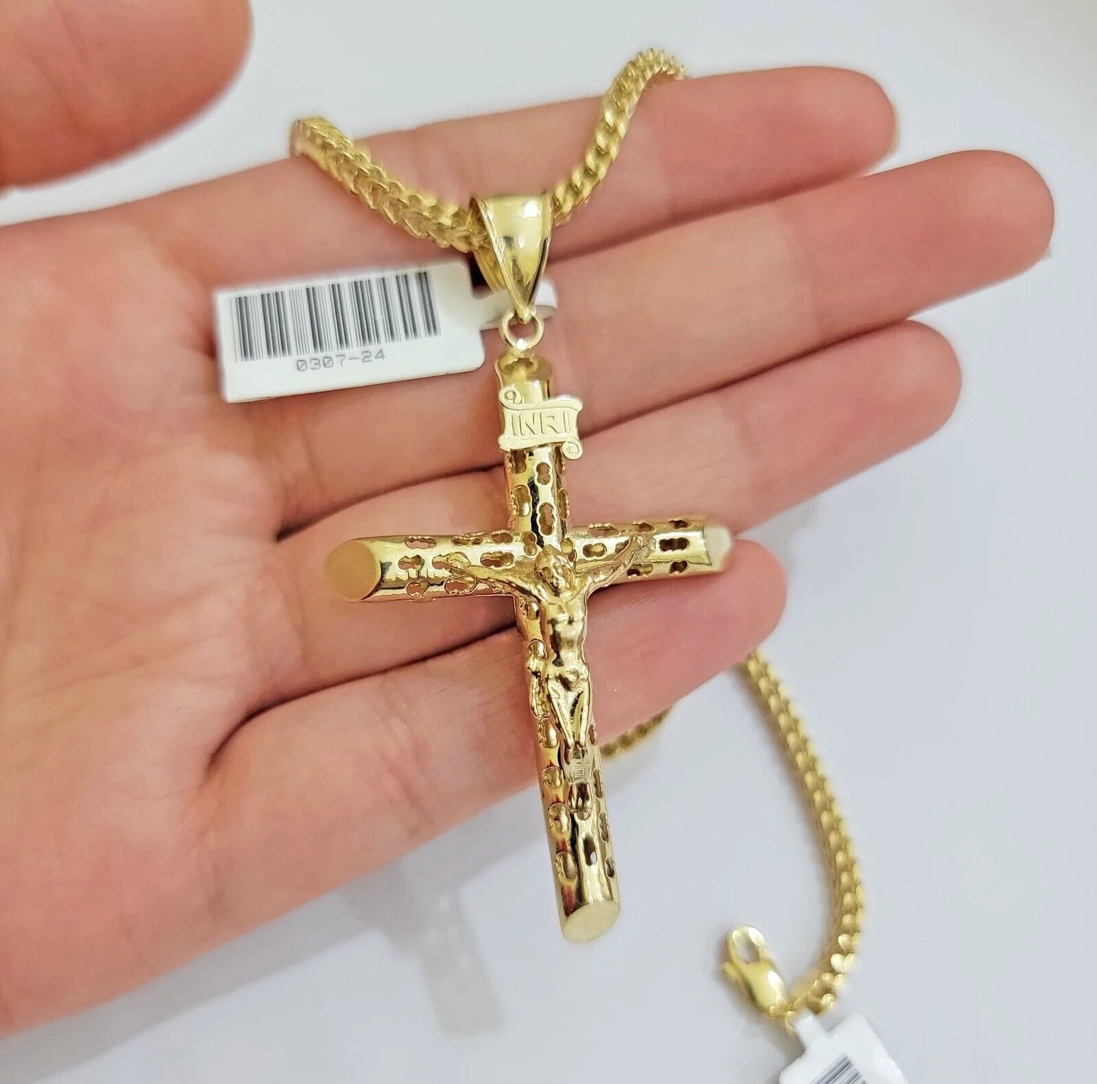 REAL 10k Yellow Gold Cross Pendant Franco Chain Necklace 22 Inch &Jesus Crucifix - Image 4