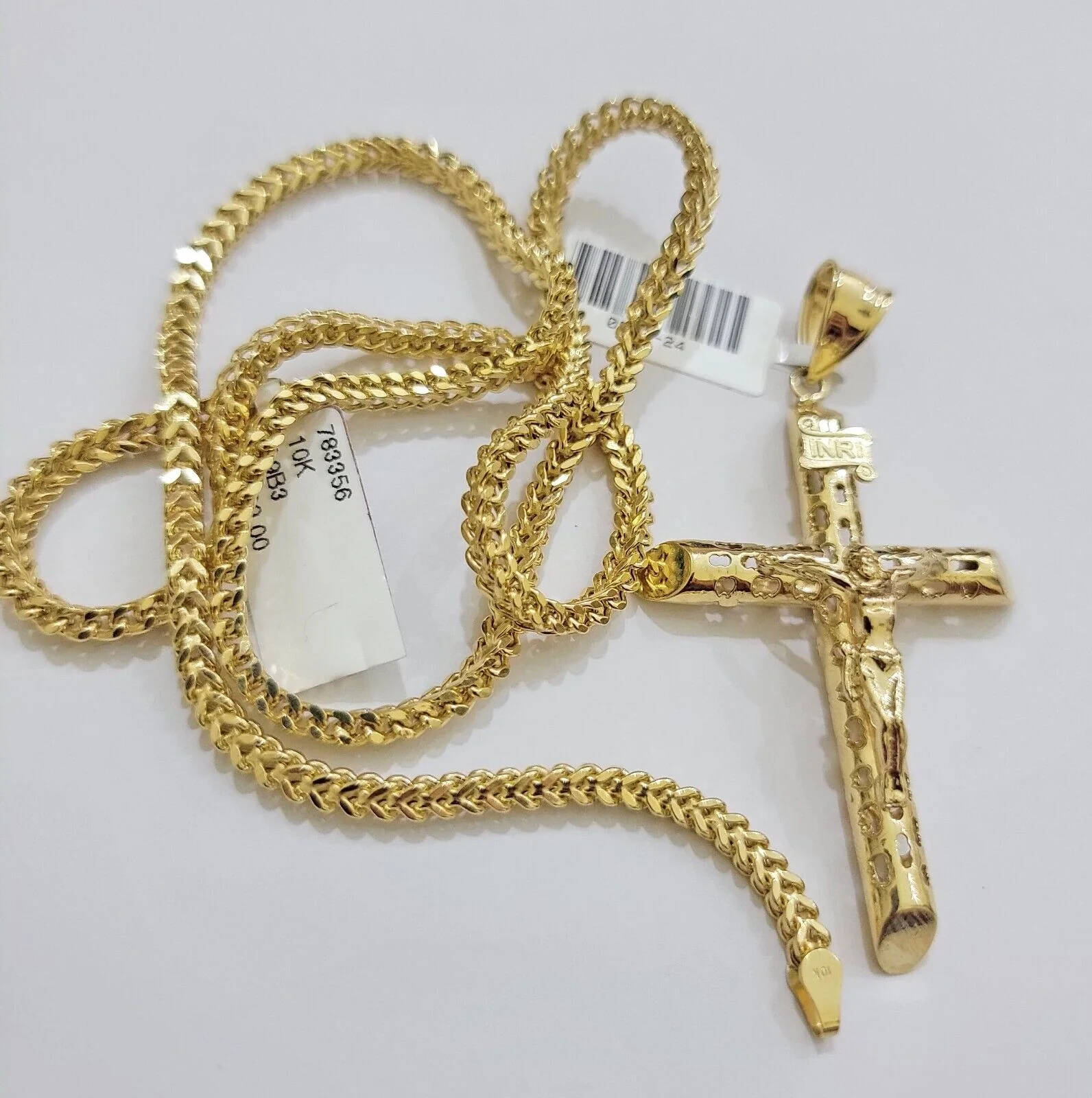 REAL 10k Yellow Gold Cross Pendant Franco Chain Necklace 22 Inch &Jesus Crucifix - Image 6
