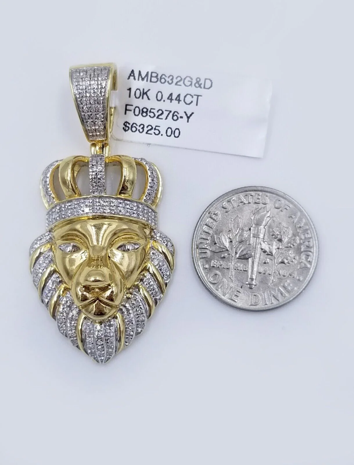 Real 10K Yellow Gold Diamond King Lion Head Pendant Charm Genuine - Image 3