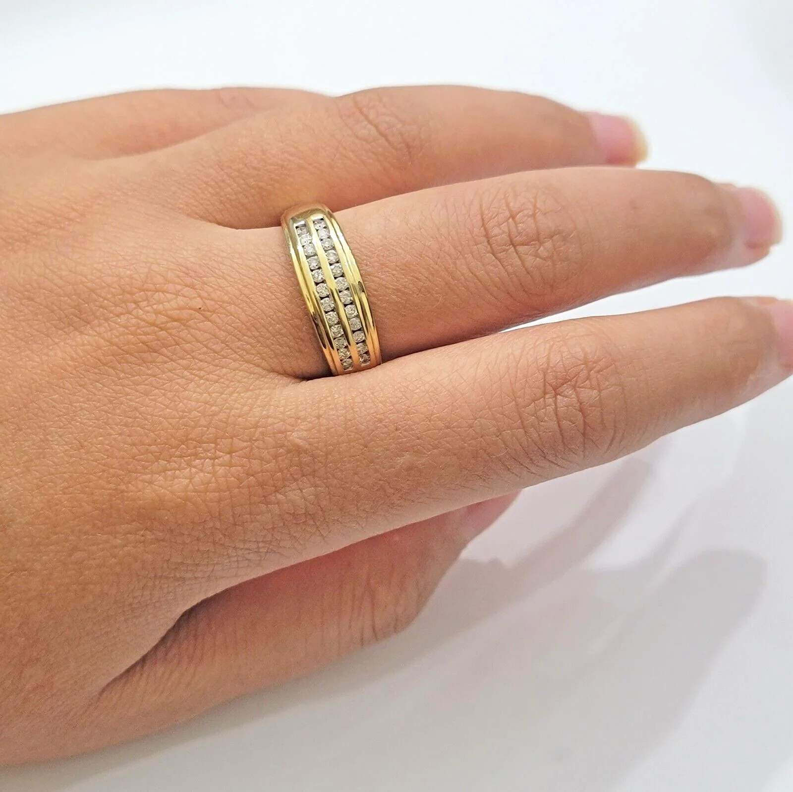Real 10k Yellow Gold Diamond Mens Band Ring Wedding Engagement Anniversary