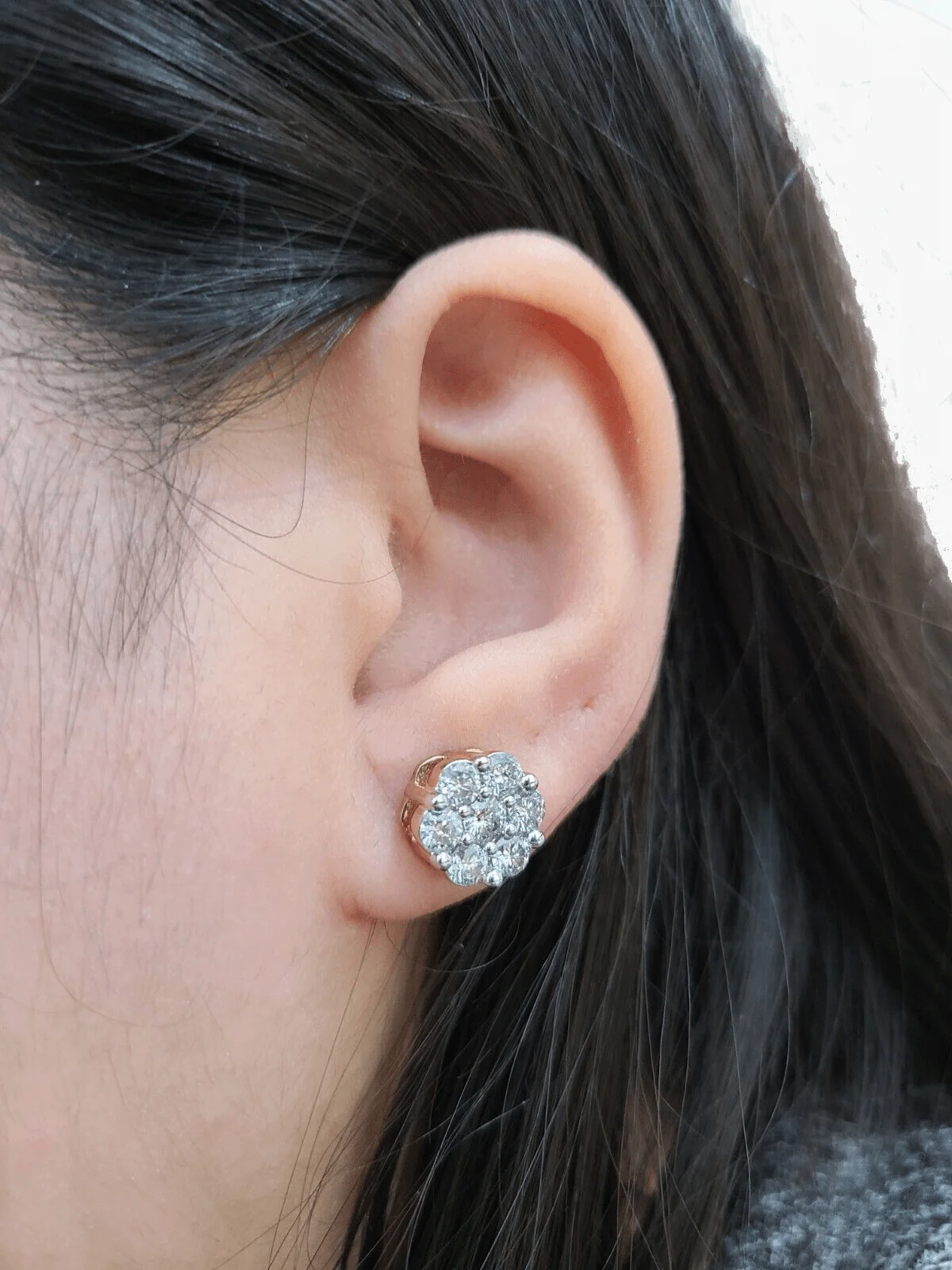 Real 10k Yellow Gold Earring Stud White Diamond 2.11CT Round Design Unisex - Image 2