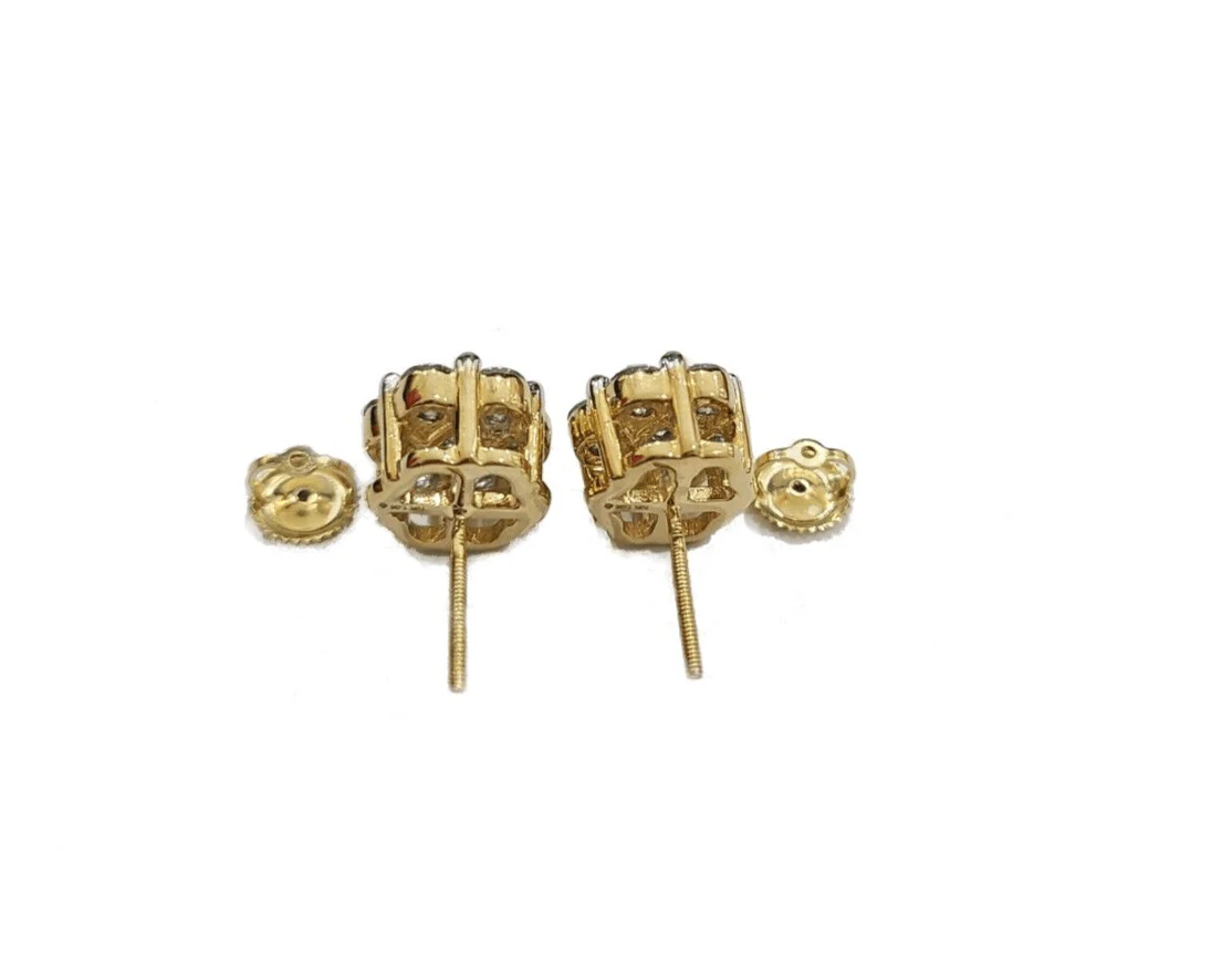 Real 10k Yellow Gold Earring Stud White Diamond 2.11CT Round Design Unisex - Image 3