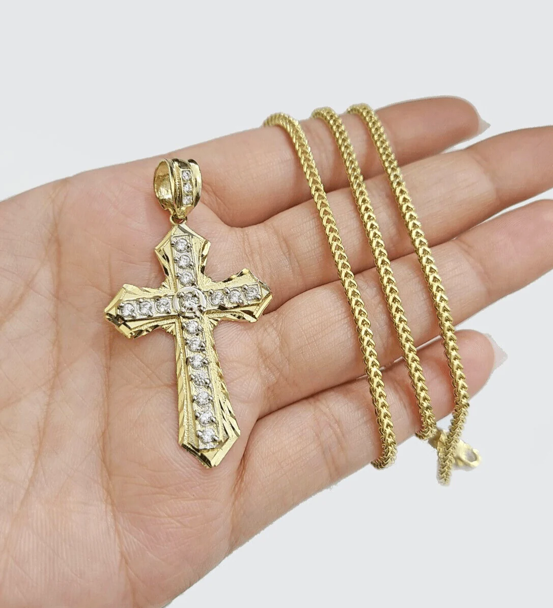 Real 10k Yellow Gold Franco Chain 2.5mm 18" inch Necklace Jesus Cross Charm 10kt - Image 4
